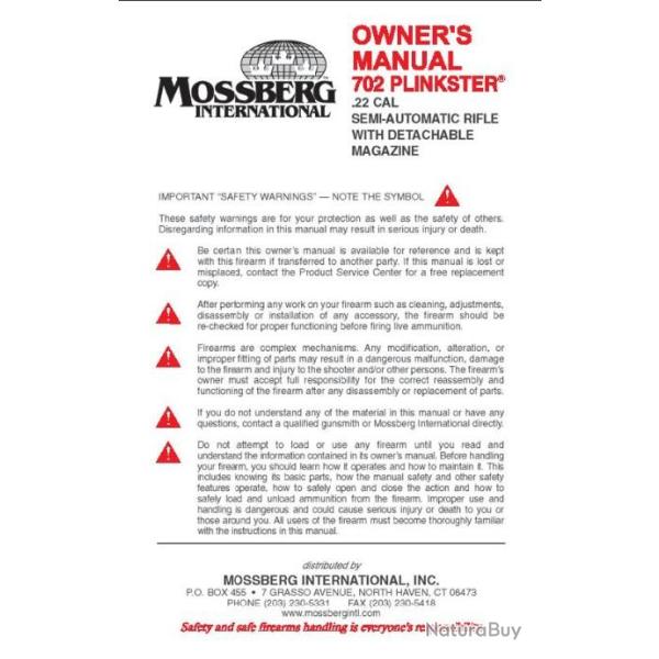 notice carabine MOSSBERG PLINKSTER 702 (envoi par mail) -  (m338)