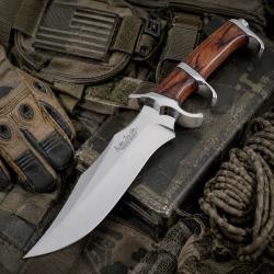 Couteau Hibben Darkwood Legacy III Fighter Lame Acier 5Cr15MoV Manche Bois Etui Cuir GH5090