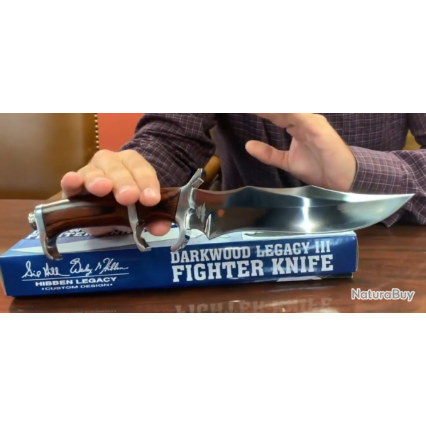 Couteau Hibben Darkwood Legacy III Fighter Lame Acier 5Cr15MoV Manche Bois Etui Cuir GH5090