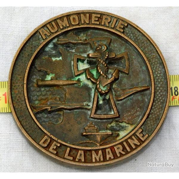 RARE AUMONERIE DE LA MARINE  - MEDAILLON BRONZE MASSIF