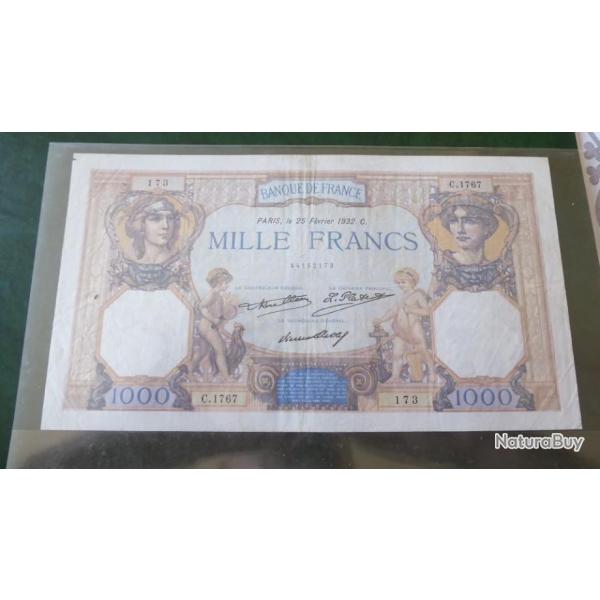 BILLET 1000 F CERES ET MERCURE 25/02/1932 FAY 37/07