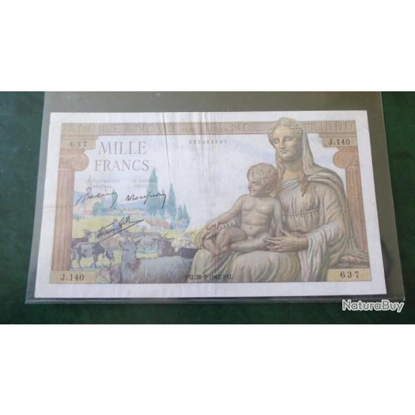 BILLET 1000 F DEMETER 28/05/1942 FAY 40/01