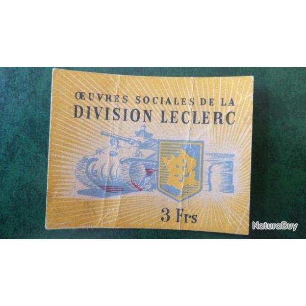 WW2  BILLET BON DE LA DIVISION LECLERC 2 DIVISION BLINDEE 3F  RARE