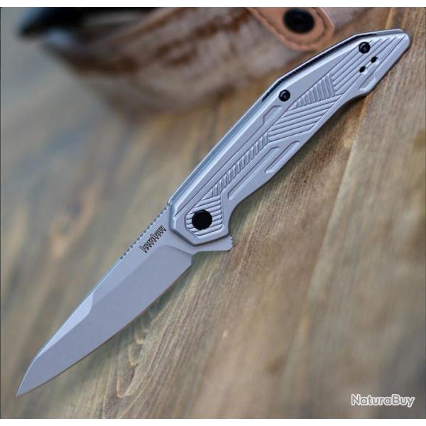 Couteau Kershaw Terran A/O Lame Acier 8Cr13MoV Manche Acier Framelock Clip KS2080