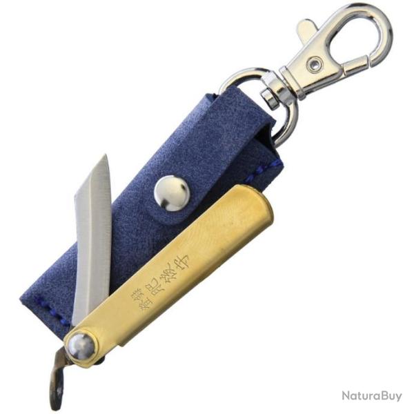 Couteau Traditionnel Japonais Higonokami SK Folder Brass Lame SK5 Manche Laiton Etui Cuir HIGO01BS -