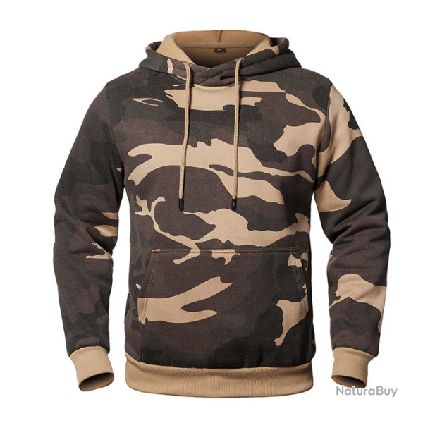 Sweat � capuche, poches ventrales, camouflage beige, taille de S � XXL.