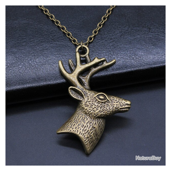 Collier avec pendentif t�te cerf, bronze, 70cm .