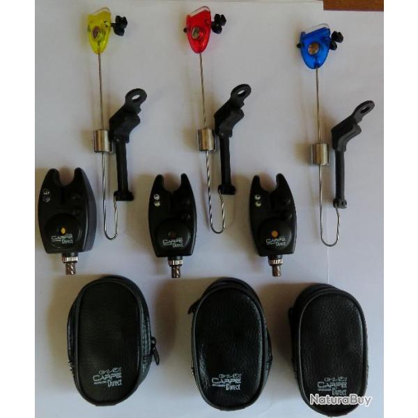 Pche carpe Jeu de 3 dtecteurs + 3 cureuils tte plate