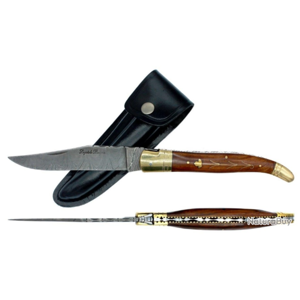 LAME DAMAS - Couteau pliant grande taille - palissandre fleur & �tui (2)