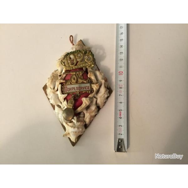 Dcoration de conscrit coquillages, 1923, bon pour le service.