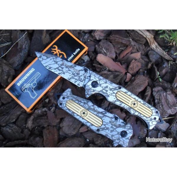 Couteau De Sauvetage Massif Camouflage Lame Acier Tanto 9,5 cm Manche Acier 13 cm Outdoor