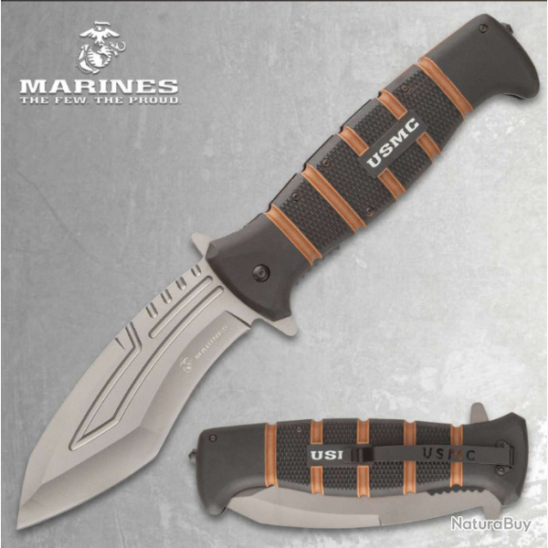 Couteau G�ant United Cutlery USMC Maximum A/O Lame Acier 3Cr13/Titane Manche TPR Linerlock UC3406