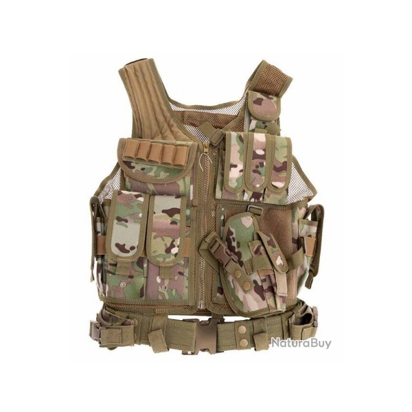 GILET TACTIQUE MILITAIRE - AIR SOFT (Mod�le camo for�t)