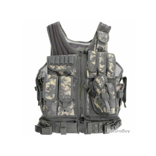 GILET TACTIQUE MILITAIRE - AIR SOFT (Mod�le camo mountain)