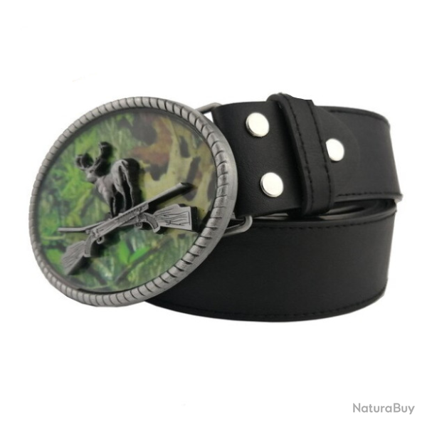 Ceinturon noir boucle  motif cerf, argent vieilli.