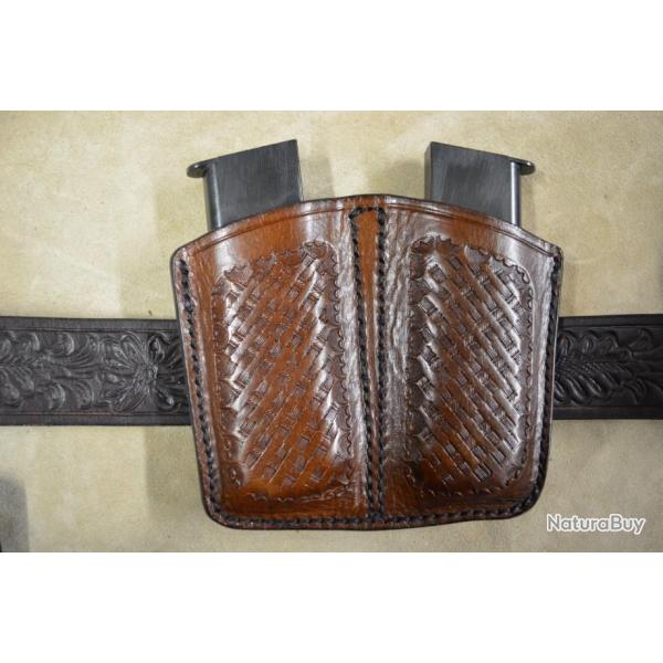 Double porte chargeur en cuir pour Colt 1911 marron