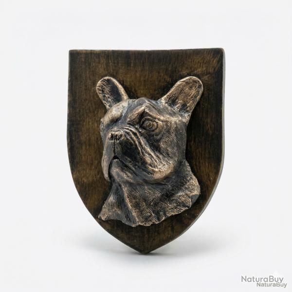 Blason patine bronze ou blanc cass�  repr�sentant un Bouledogue Fran�ais