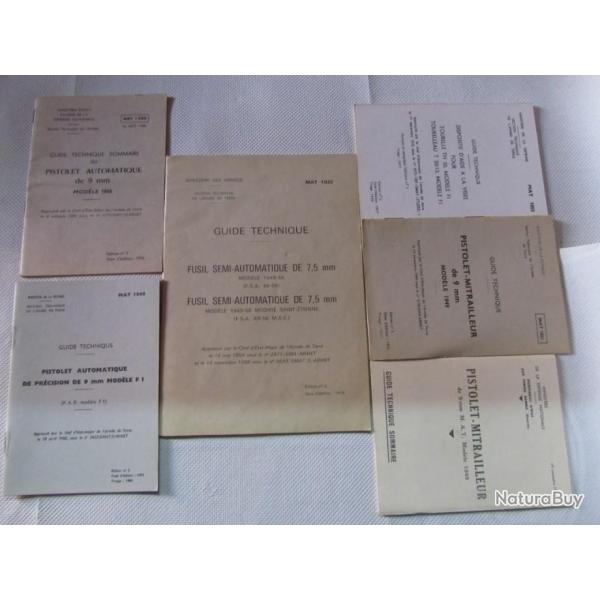 LOT DE 6 GUIDES TECHNIQUES : CAISSE N�8 N�1 EX FSA 7.5/ PA 9mm etc