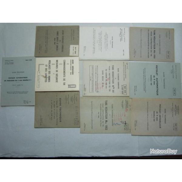 LOT DE 10 GUIDES TECHNIQUES : CAISSE N�8 N�5 / EX PA 9mm PM 9mm