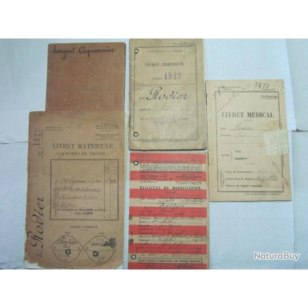LIVRET MEDICAL / INDIVIDUEL/ DE MATRICUL/ FACICULE DE MOBILISATION / SOLDAT RODIER 18 EMES RTA