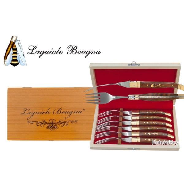 Coffret de 6 fourchettes de table  (Palissandre fleur et laiton)