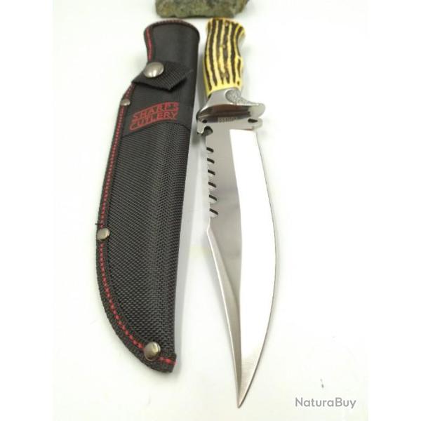 Couteau Sharps Couverts Bowie MANCHE STYLE CERF  ETUI NYLON