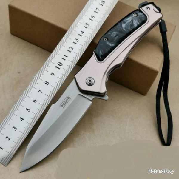 Couteau Massif "JEEP" Lame Acier 9 cm Manche Acier Chrom�/R�sine 12 cm Lani�re