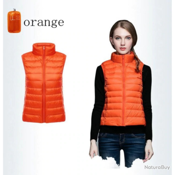 Doudoune femme, sans manche, ultra-l�g�re, orange, tailles de S � 3XL.