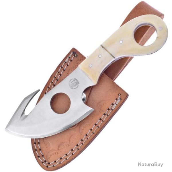 Beau Poignard Guthook Skinner Manche en Os avec Etui en Cuir