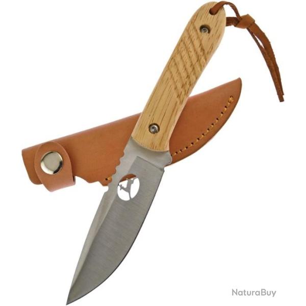 Poignard De chasse Manche en Bois Lame en acier inox avec Etui en Cuir