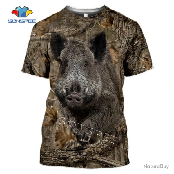 Tee-shirt mixte, imprim sanglier/camo , tailles de S  5XL.