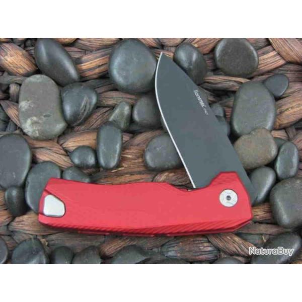 Couteau LionSteel ROK Red Lame Acier M390 Manche Aluminium S�curit� Rotoblock Clip LSTROKARB
