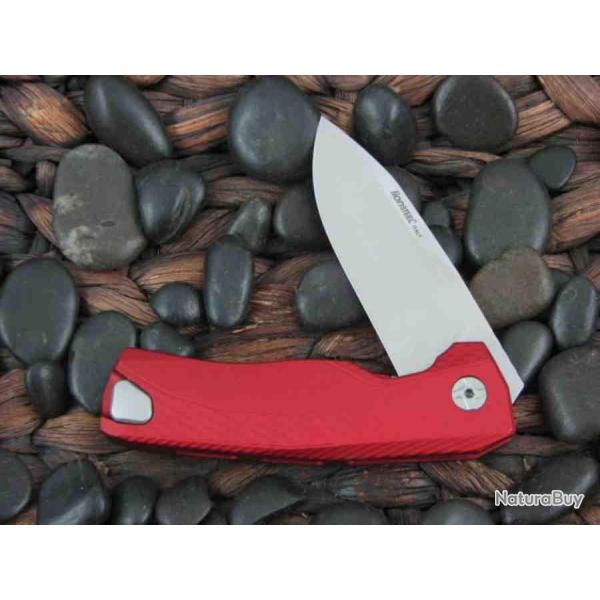 Couteau LionSteel ROK Red Lame Acier M390 Manche Aluminium S�curit� Rotoblock Clip LSTROKARS