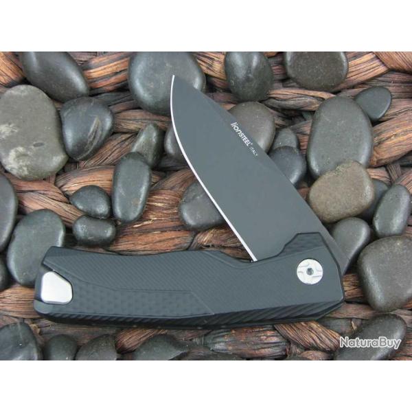 Couteau LionSteel ROK Black Lame Acier M390 Manche Aluminium S�curit� Rotoblock Clip LSTROKABB