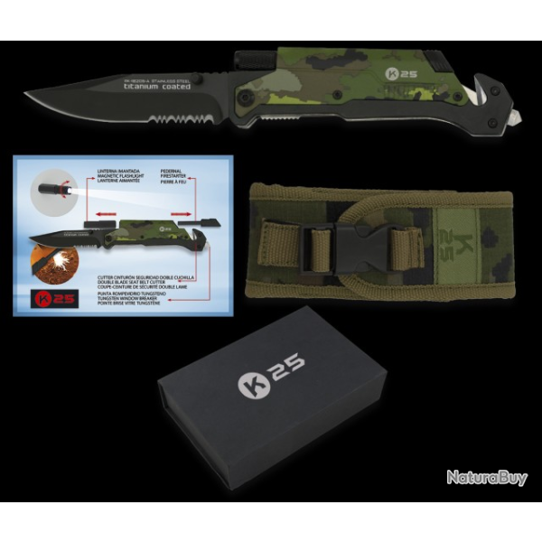 Couteau pliant  K25   PEDERNAL green camouflage Lame 9.5 cm 18205-A07
