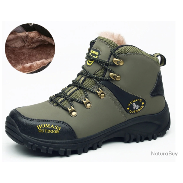 Chaussures fourr�es mixte , chasse, marche, kaki, tailles 38 � 44.