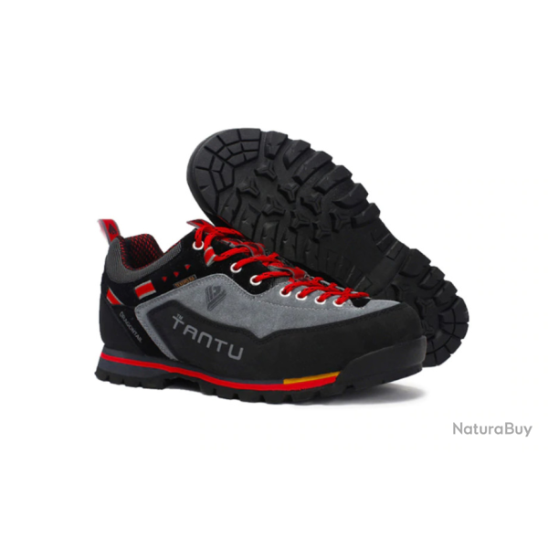 Chaussures basses, randonn�es ou trekking, gris/rouge, tailles 39 � 46.