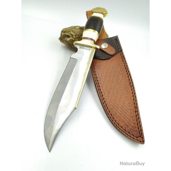 COUTEAU BOWIE MANCHE OS ET CUIR AVEC ETUI EN CUIR RR2166071V