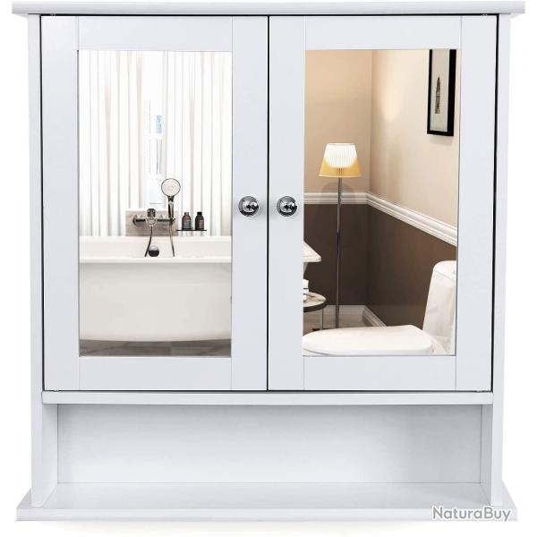 Armoire murale pharmacie salle de bain 2 miroirs MDF blanc 12_0000183