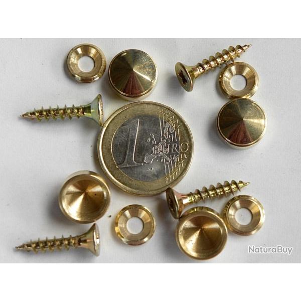 4 vis et cache vis en laiton diametre 12 mm