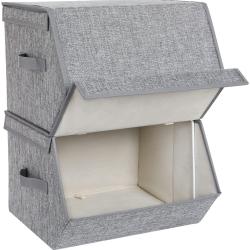 Lot de 2 bo&icirc;tes de rangement avec couvercle magn&eacute;tique &agrave; rabat empilables avec housse en tissu cadr