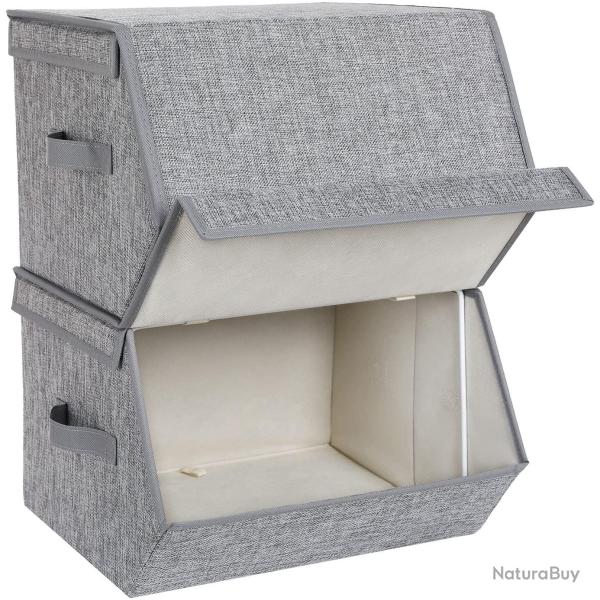 Lot de 2 bo�tes de rangement avec couvercle magn�tique � rabat empilables avec housse en tissu cadr