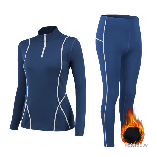 Ensemble sous-v�tement thermique femme, 2 pi�ces, bleu, tailles S � XXL.