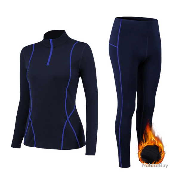 Ensemble sous-v�tement thermique femme, 2 pi�ces, bleu marine, tailles S � XXL.