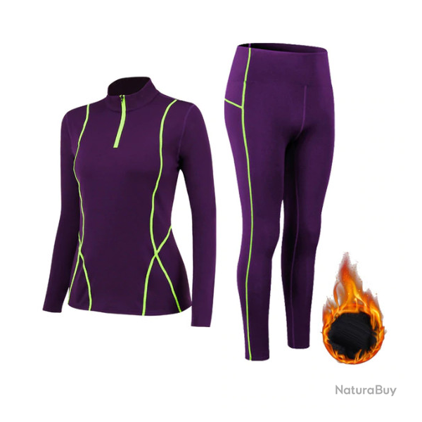 Ensemble sous-v�tement thermique femme, 2 pi�ces, violet, taille S � XXL.