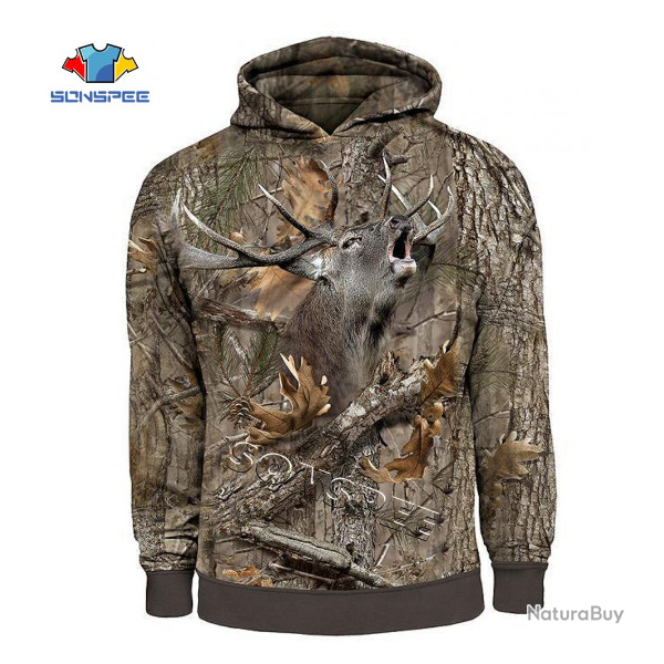 Pull sweat  capuche, motif cerf, camo, taille de S  5XL.