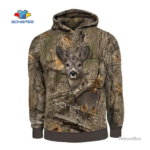 Pull sweat  capuche, motif chevreuil, camo, tailles de S  5XL.