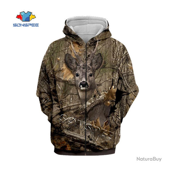 Veste sweat  capuche, motif chevreuil, camo, tailles de S  5XL.