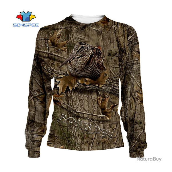 Tee-shirt manches longues, motif b�casse, camo, tailles de S � 5XL.