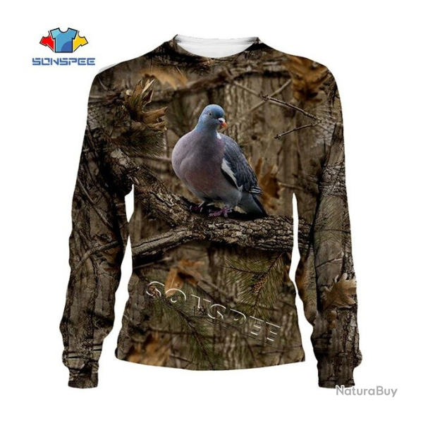 Tee-shirt manches longues, motif pigeon, camo, taille de S � 5XL.